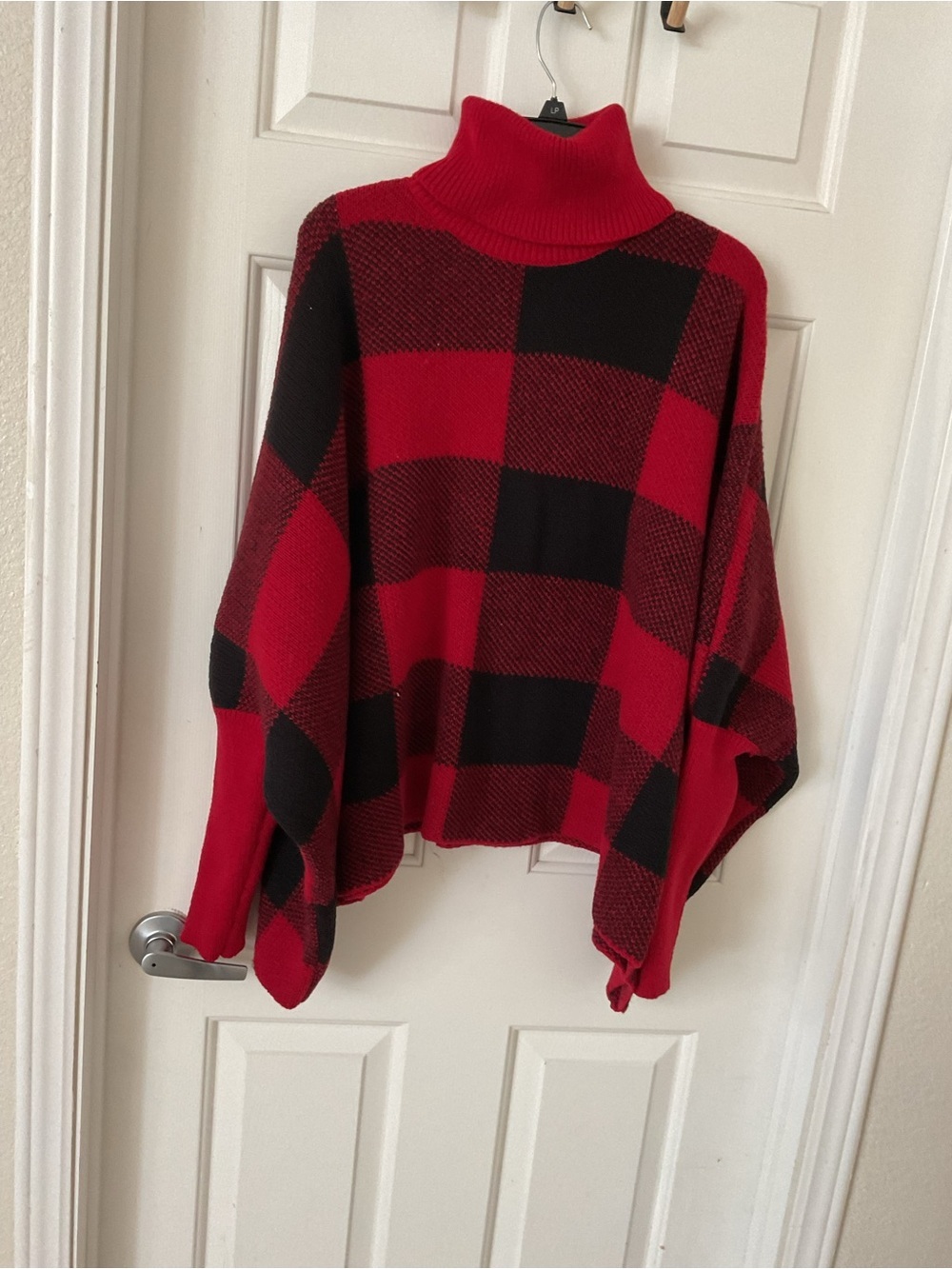 SHEIN Red and Black Turtleneck Poncho Sweater - Picture 4 of 6
